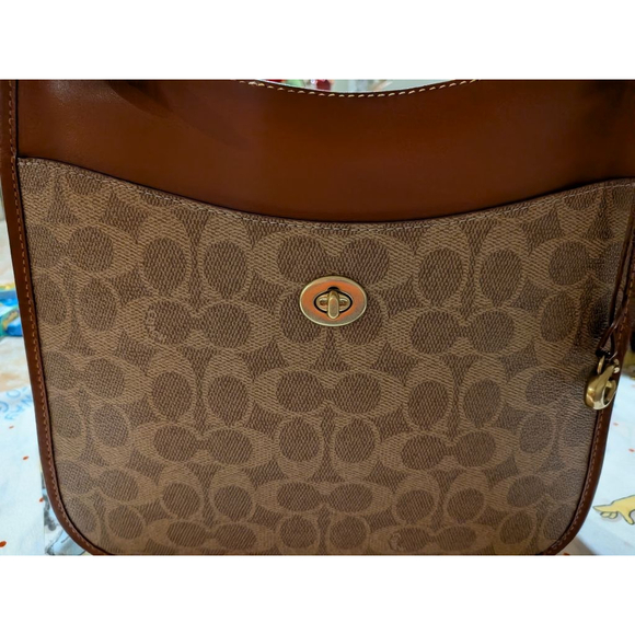 Women's Coach Signature Shoulder Bag Brown/Red One Size - Picture 5 of 14